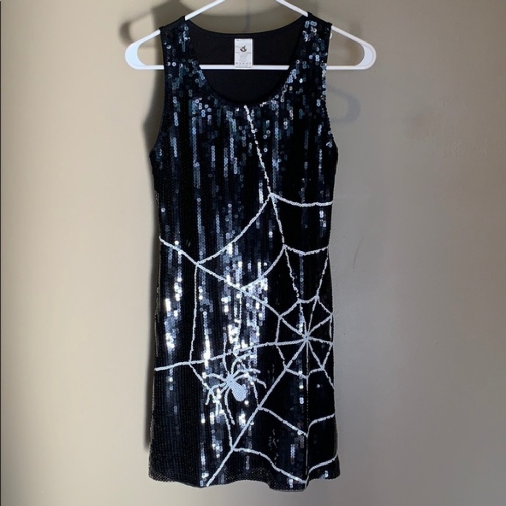 Halloween Sequin Spiderweb Mini Dress
